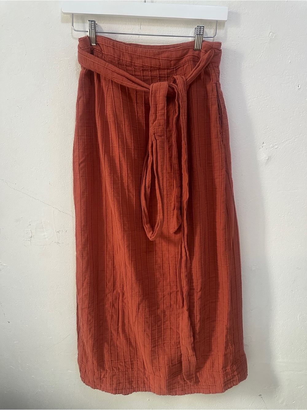 Free People Wrap Skirt Rust Orange Textured Boho Adjustable Waist Size S/P